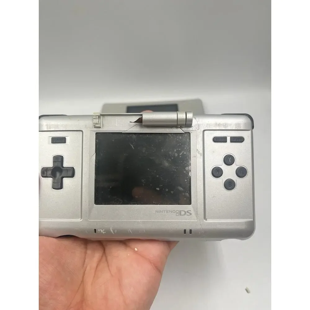 Nintendo DS Original NTR-001 Console - Silver - Broken Hinge For Parts or Repair